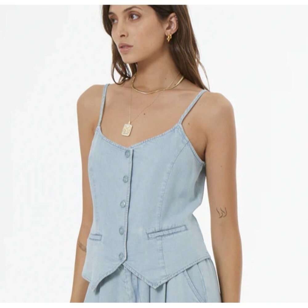 Young Fabulous & Broke YFB Tate Denim Vest Indigo Pale Blue Wash ( S )